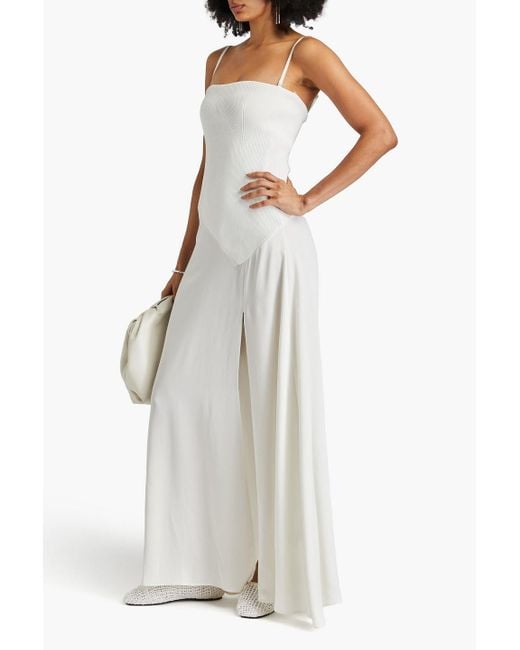 Jonathan Simkhai White Kory Strapless Knit-paneled Satin-crepe Maxi Dress