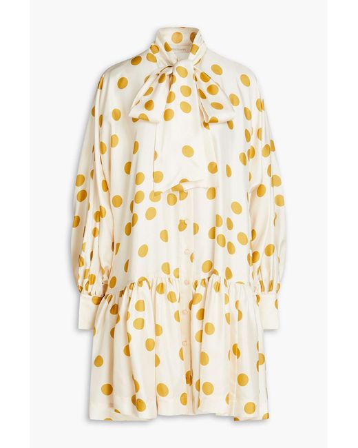 Zimmermann Metallic Pussy-bow Polka-dot Silk-satin Mini Dress