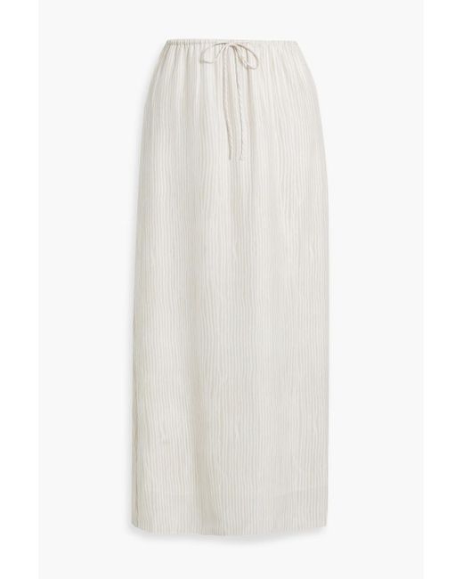 ATM White Striped Silk-crepe Midi Skirt