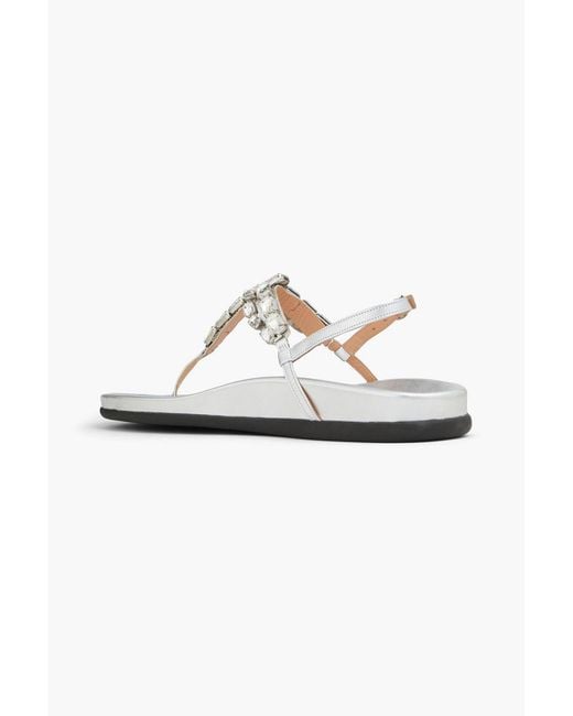 Ancient Greek Sandals White Katerina Crystal-embellished Leather Slingback Sandals