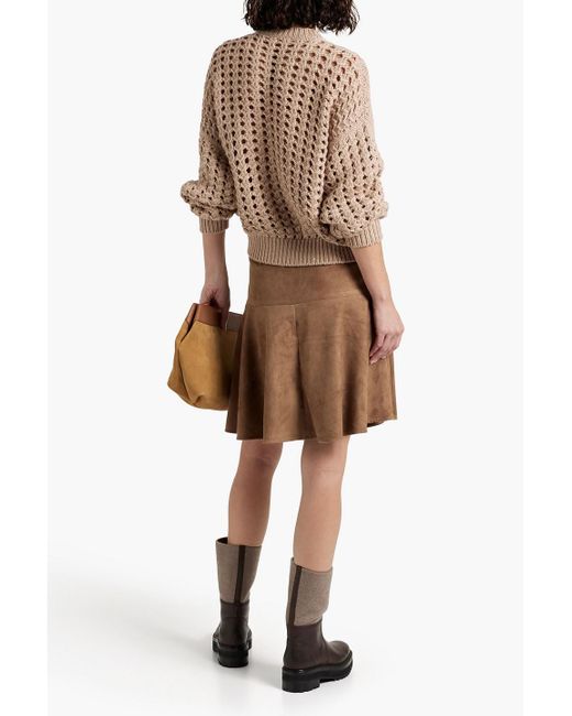 Brunello Cucinelli Natural Sequin-embellished Open-knit Cashmere And Silk-blend Sweater