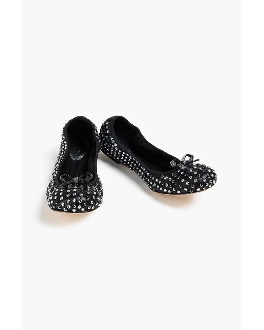 Rene Caovilla Black Galaxia Crystal-Embellished Leather Ballet Flats