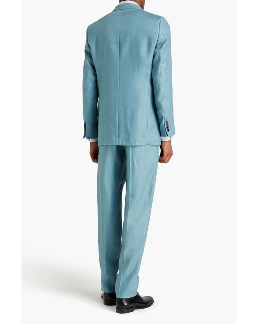 Emporio Armani Blue Double-breasted Linen-twill Suit for men