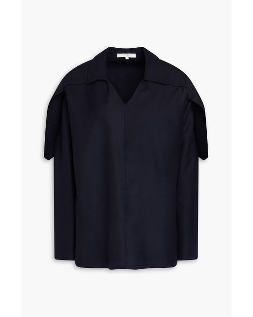 Tibi Blue Draped Wool-twill Top