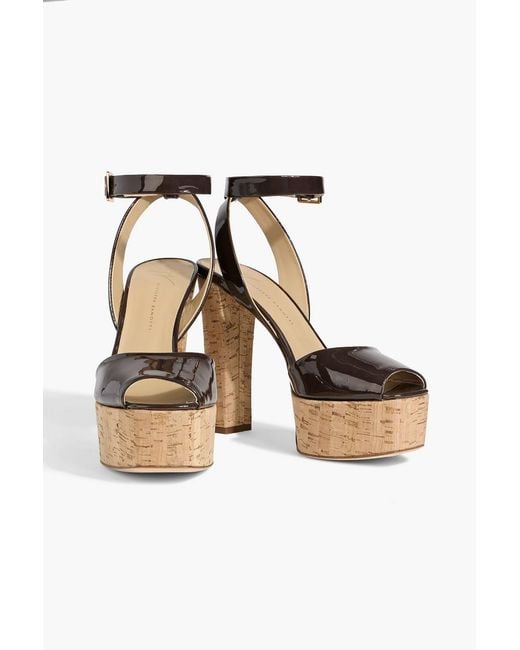 Giuseppe Zanotti Gray Betty 80 Patent-Leather Platform Sandals