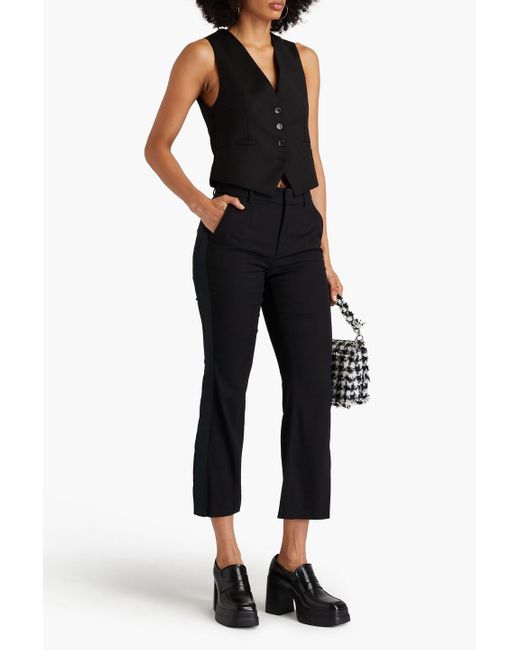 RED Valentino Black Cropped Satin-trimmed Twill Bootcut Pants
