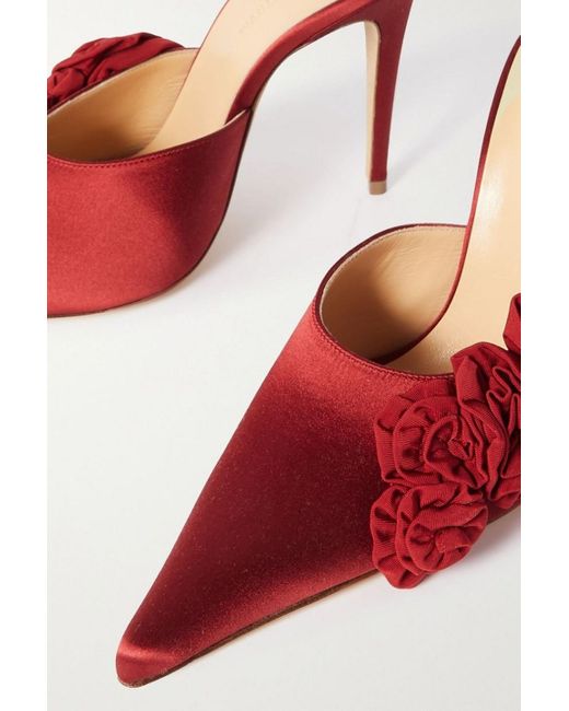Magda Butrym Red Appliquéd Satin Mules