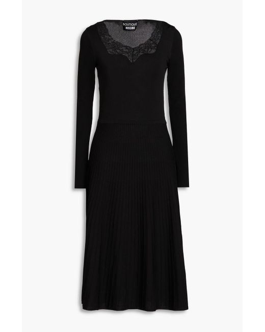 Boutique Moschino Black Lace-trimmed Stretch-knit Midi Dress