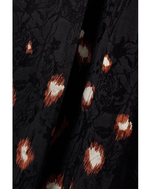 Johanna Ortiz Black Inner Strength Printed Satin-Jacquard Midi Wrap Dress