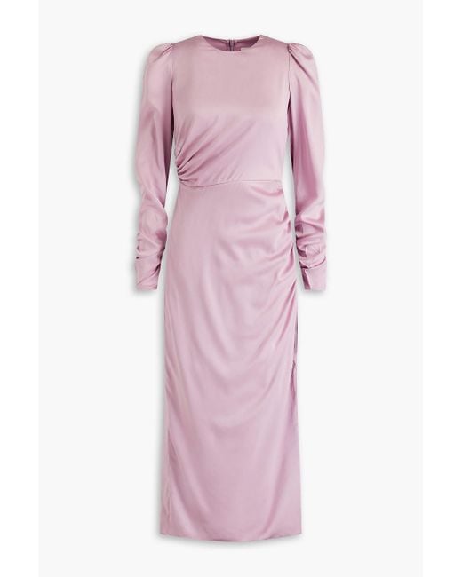 Zimmermann Pink Ruched Silk-blend Satin Midi Dress