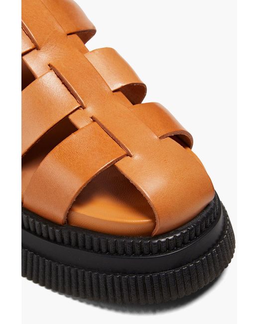 Ganni Brown Leather Platform Sandals