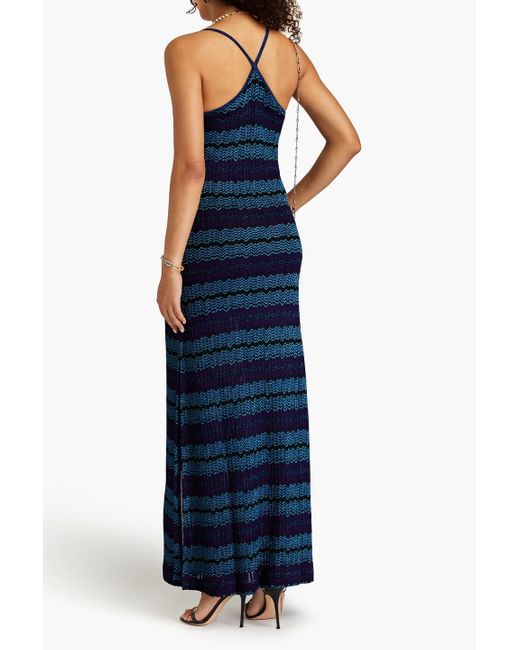 Missoni Blue Metallic Crochet-knit Maxi Dress