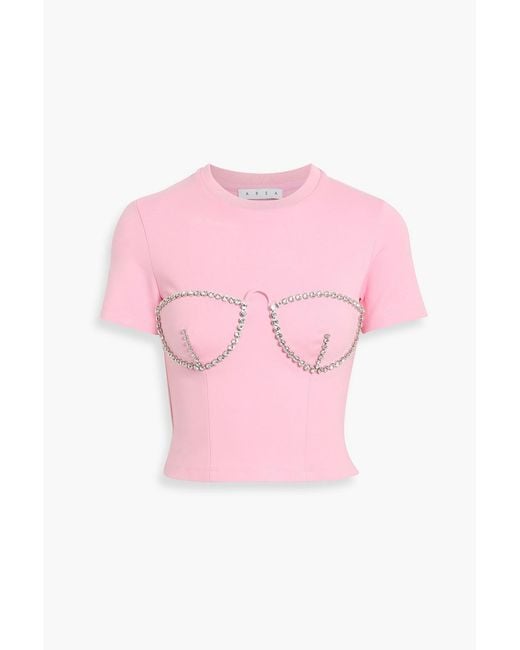 Area Pink Cropped Crystal-Embellished Jersey T-Shirt