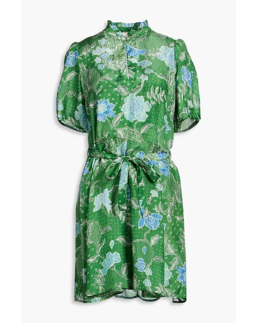 HANNAH Green Gaia Floral-Print Silk-Satin Mini Dress
