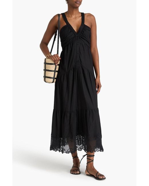 Claudie Pierlot Black Guipure Lace-trimmed Woven Midi Dress