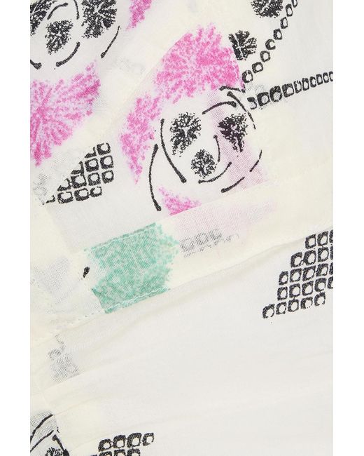 Isabel Marant White Galaor Cropped Ruched Printed Cotton-Voile Blouse