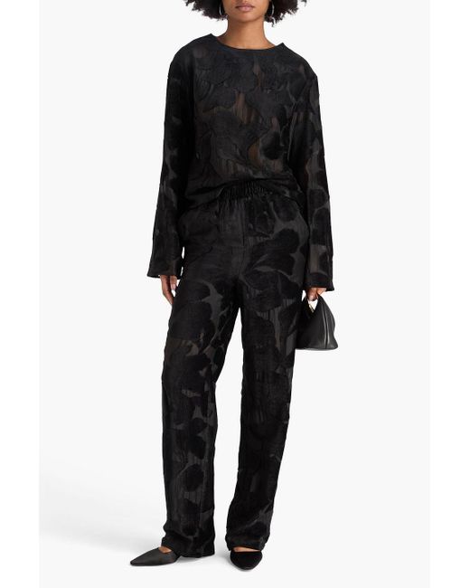 Loulou de Saison Black Pares Devoré-velvet Straight-leg Pants