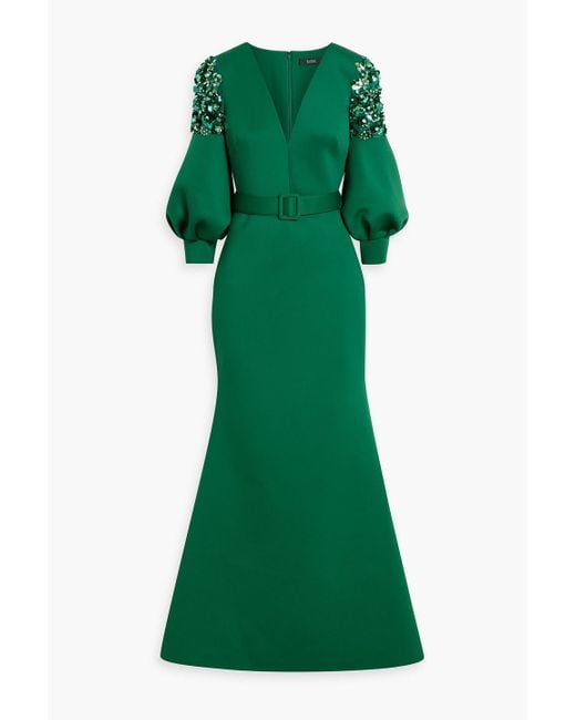 Badgley Mischka Green Embellished Scuba Gown