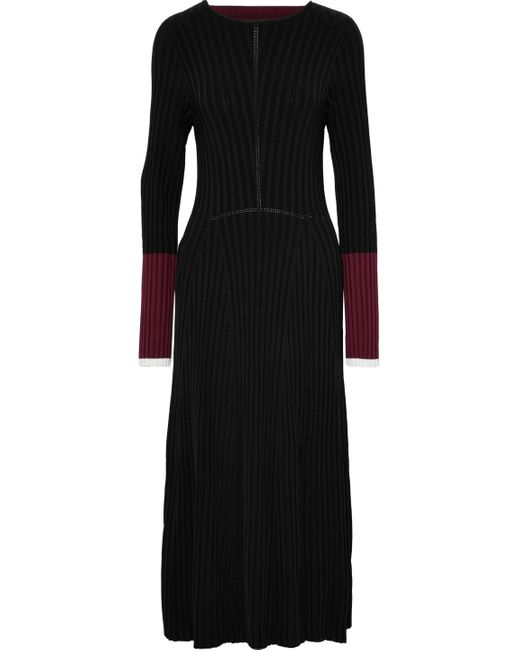 La Ligne Love Me Knot Open-back Color-block Ribbed-knit Midi Dress Black