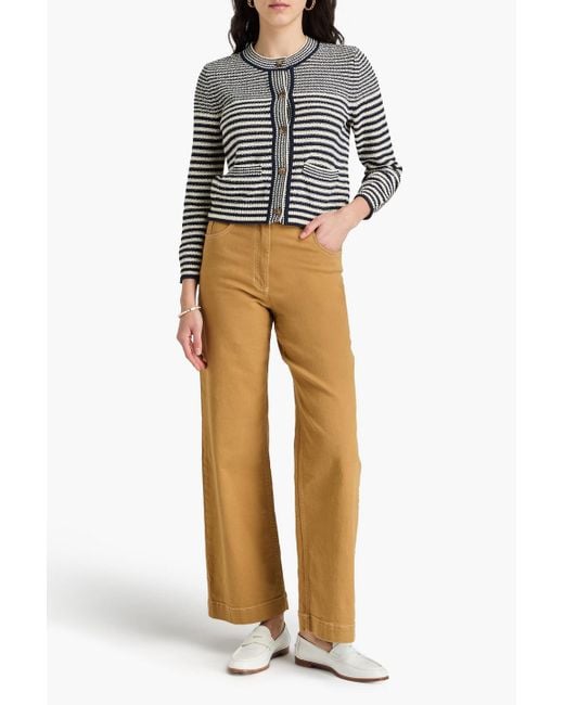 FRAME Blue Striped Cotton-blend Cardigan