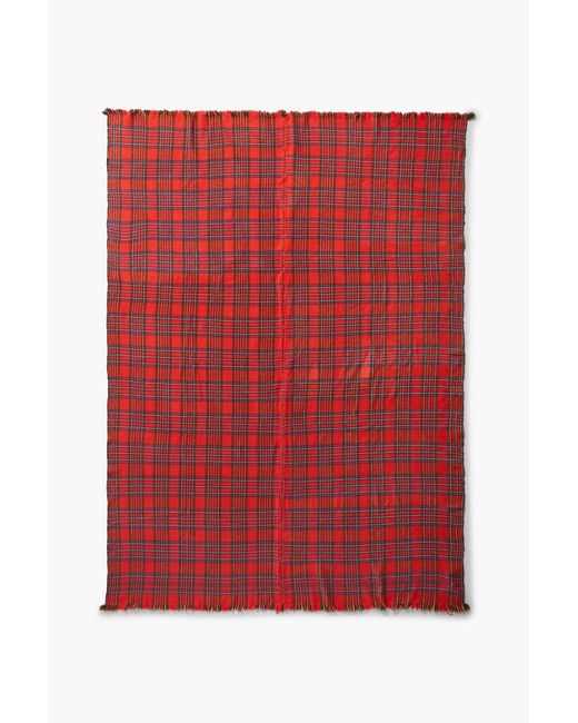 The Elder Statesman Red Fringed Checked Cashmere Throw for men