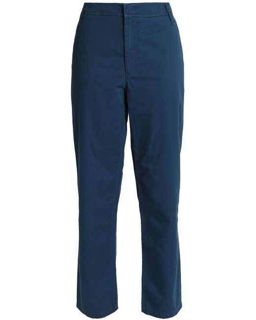 Tibi Blue Cotton-Twill Straight-Leg Pants
