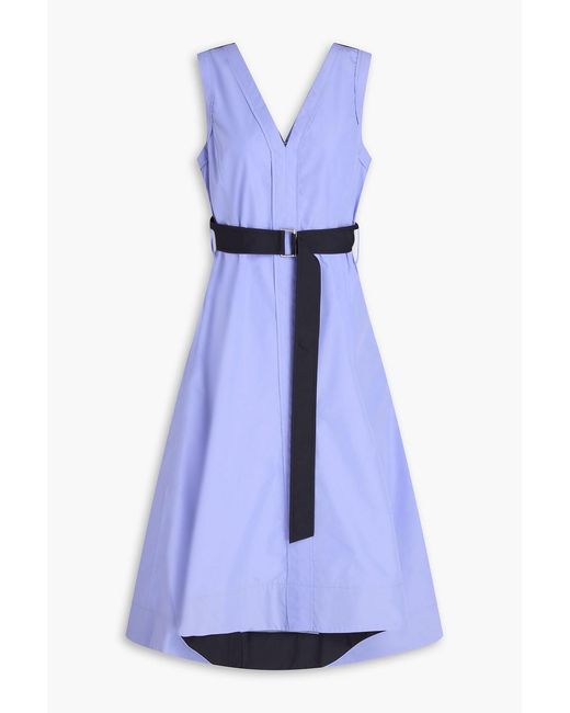 3.1 Phillip Lim Blue Belted Cotton-Blend Poplin Midi Dress