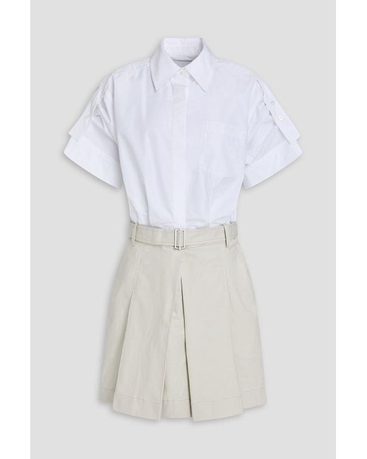 3.1 Phillip Lim White Pleated Cotton-Blend Poplin And Canvas Mini Shirt Dress