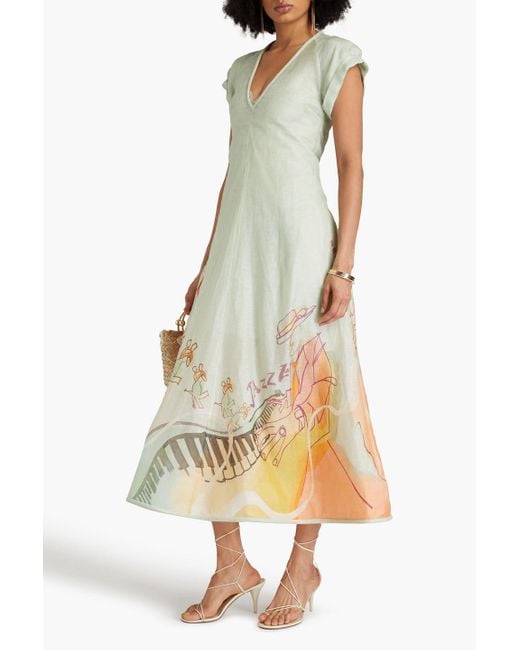 Zimmermann White Maxikleid aus gaze aus einer leinen-seidenmischung mit print