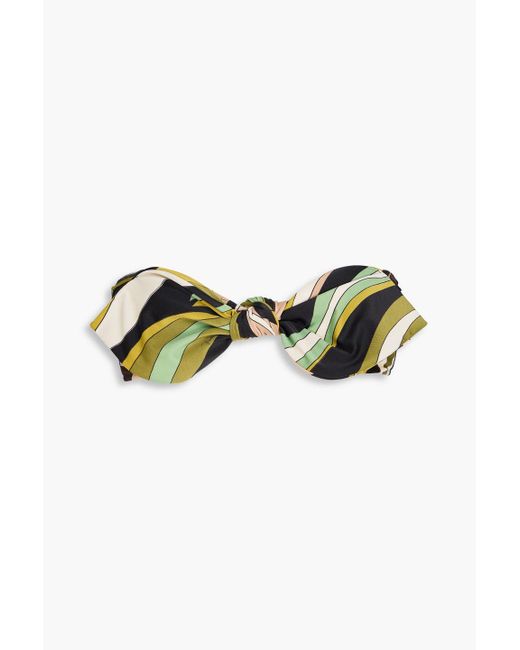 Emilio Pucci Green Knotted Printed Stretch-jersey Bandeau Bikini Top