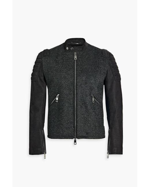 Dolce Gabbana Leather paneled Wool boucl Jacket in Black for