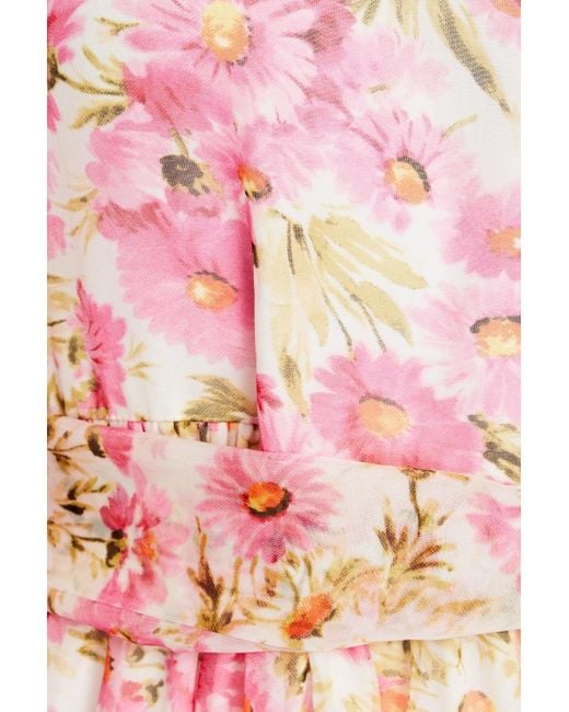 byTiMo Pink Gathered Floral-print Organza Mini Dress