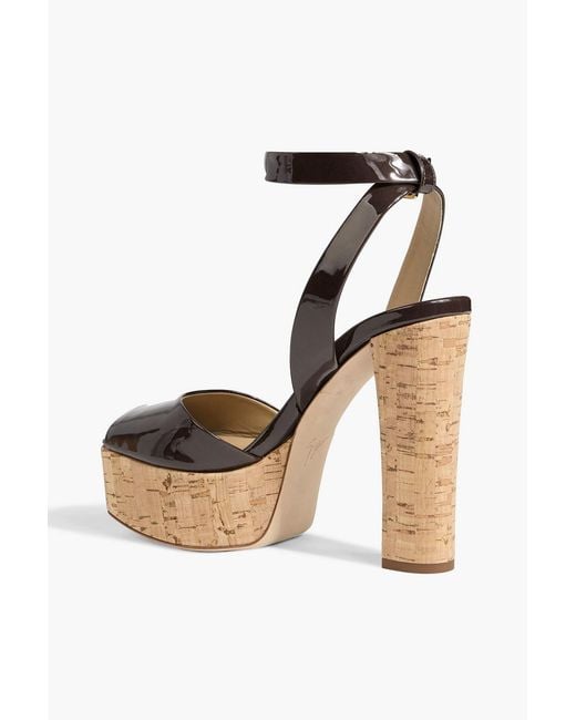 Giuseppe Zanotti Gray Betty 80 Patent-Leather Platform Sandals