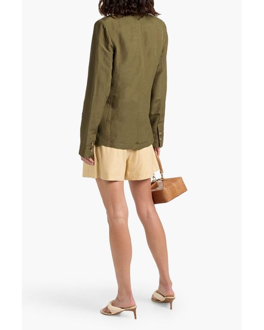 PAIGE Green Dawson Double-Breasted Linen-Blend Blazer