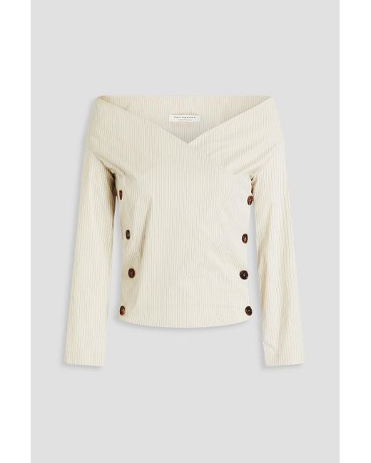 Philosophy Di Lorenzo Serafini Natural Off-the-shoulder Striped Crepe Wrap Top