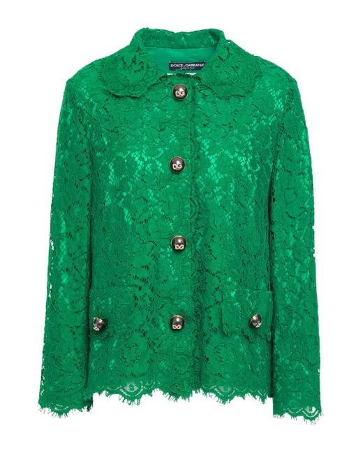 Dolce & Gabbana Green Cotton-blend Corded Lace Jacket