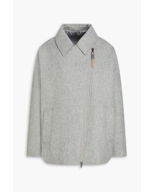 Brunello Cucinelli Gray Bead-Embellished Wool And Cashmere-Blend Coat