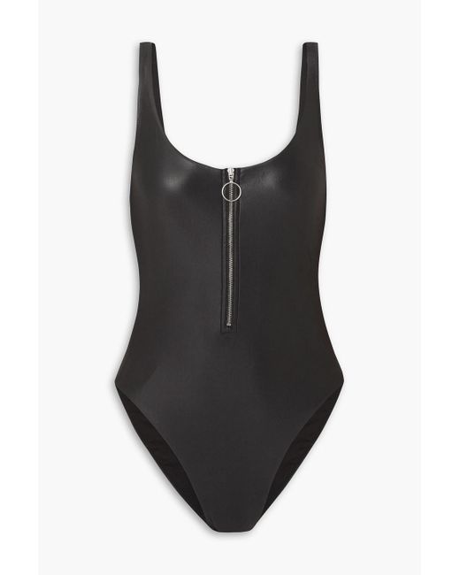 Les Girls, Les Boys Black Zip-detailed Coated Swimsuit