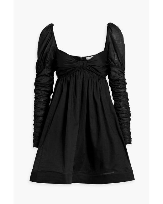 Zimmermann Black Ruched Cotton-voile Mini Dress
