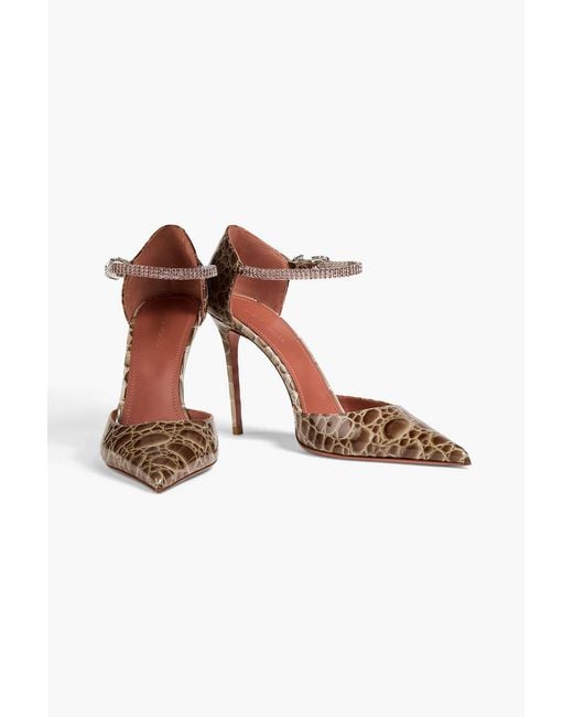 AMINA MUADDI Green Ursina Crystal-embellished Printed Patent-leather Pumps