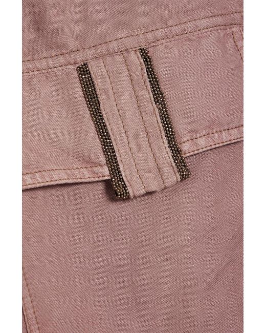 Brunello Cucinelli Pink Bead-Embellished Linen And Cotton-Blend Shirt