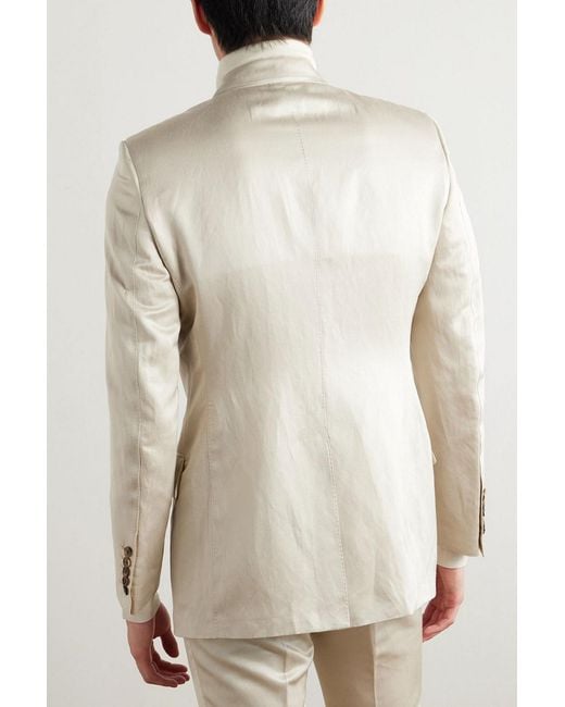 Tom Ford Natural Dyllan Double-Breasted Silk And Linen-Blend Twill Suit Jacket for men