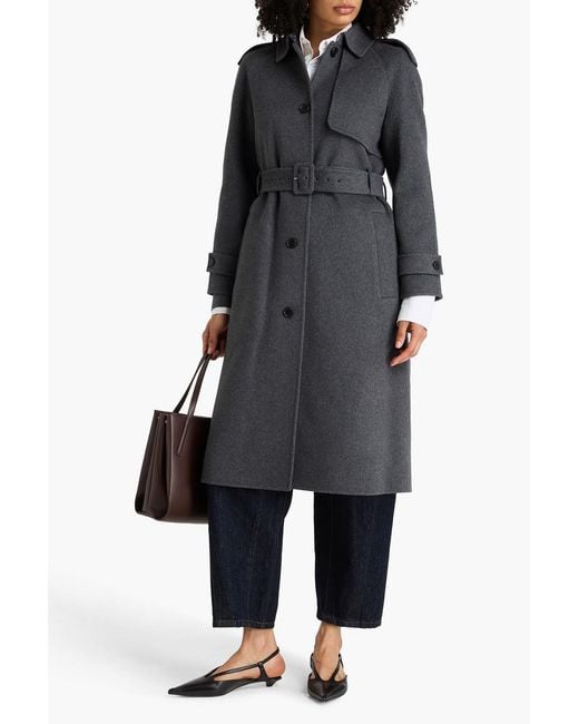 Theory Gray Belted Wool And Cashmere-blend Felt Coat