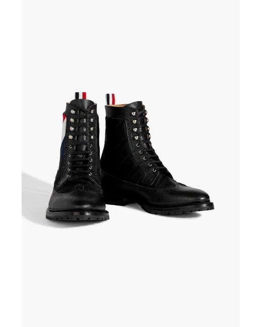 Thom Browne Black Striped Shell And Pebbled-leather Brogue Boots for men