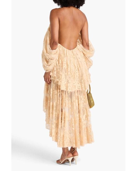 Zimmermann Natural Cold-Shoulder Ruffled Cotton-Blend Lace Maxi Dress