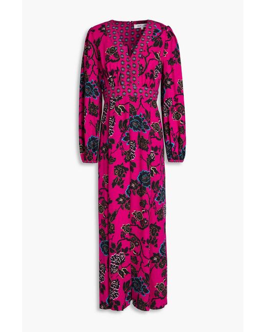 Diane von Furstenberg Pink Anjali Pleated Floral-print Crepe Midi Dress