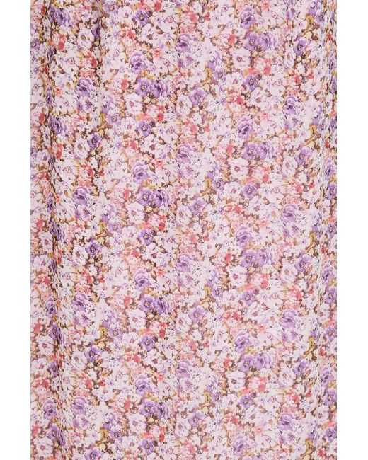 Mikael Aghal Pink Ruffled Floral-print Chiffon Maxi Dress