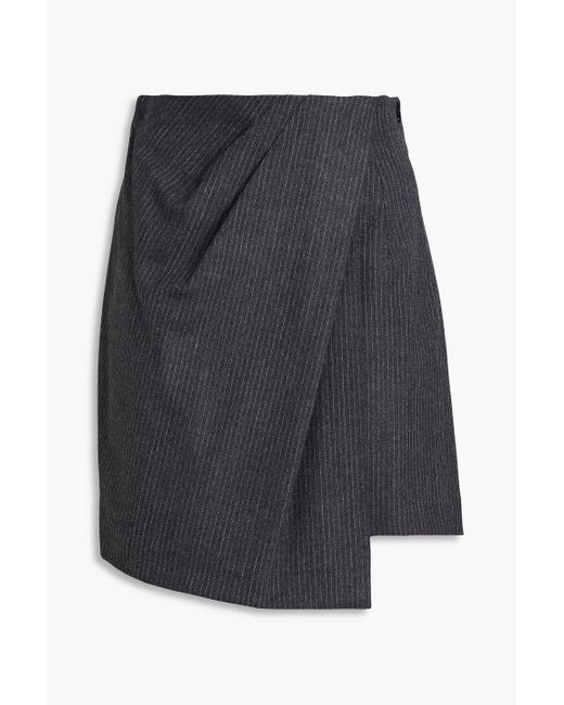 IRO Gray Wrap-effect Pinstriped Stretch-wool Flannel Mini Skirt