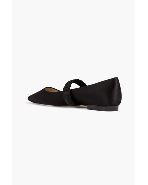 Stuart Weitzman Black Maxine Ruched Satin Mary Jane Flats