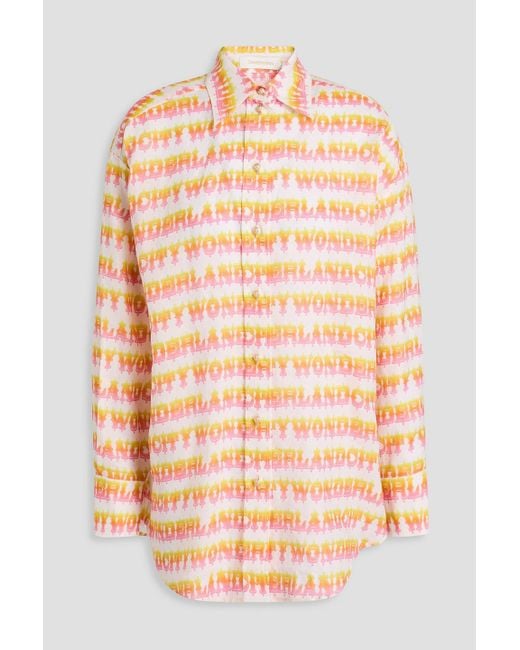 Zimmermann Orange Printed Ramie Shirt